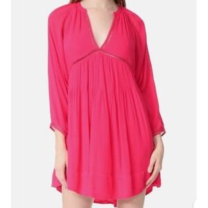 Free People Go Lightly Deep V-Neck Pink Swing Mini Dress Size Large Preppy Indie